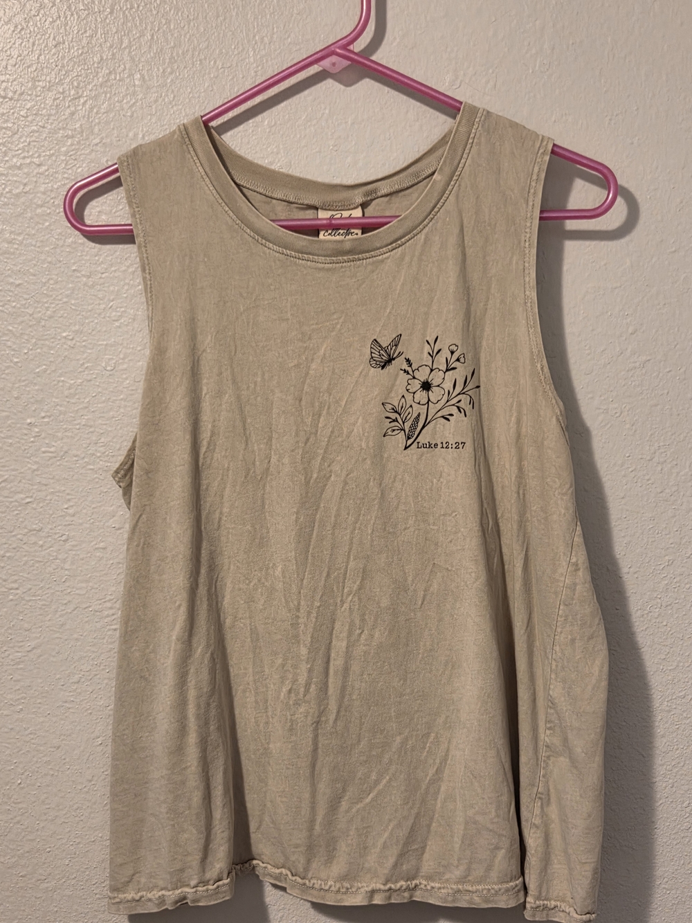 Floral Butterfly Graphic Tank Top in Light Beige - Luke 12:27